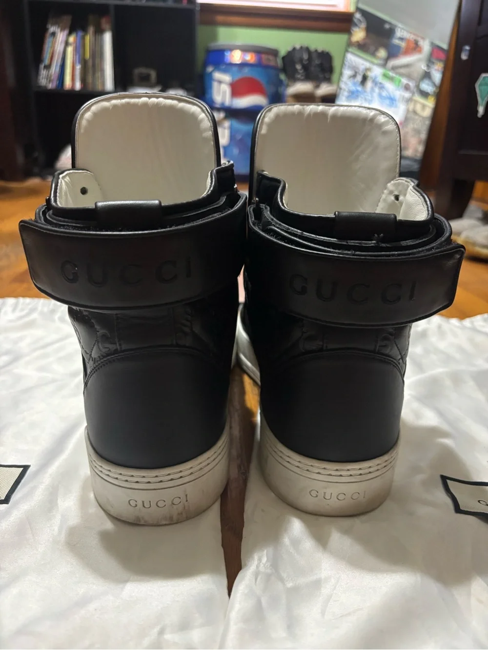 Gucci Black Leather High-Top Sneakers with White Soles
